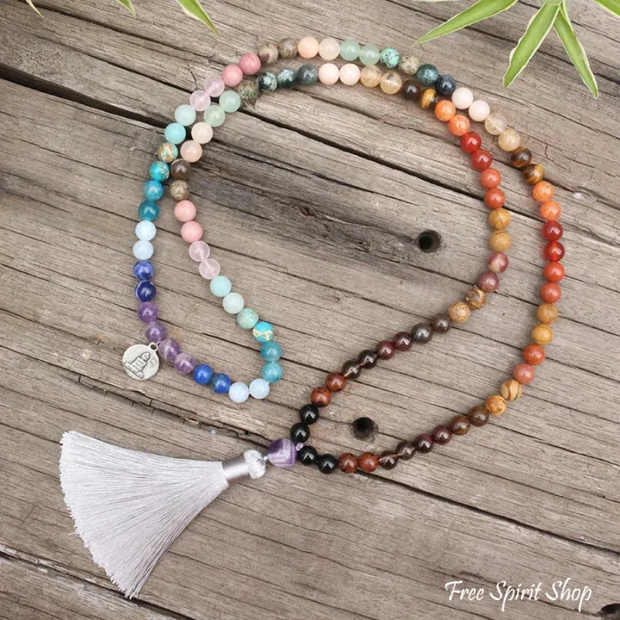 108 Natural 7 Chakra Healing Mala Necklace With Tassel