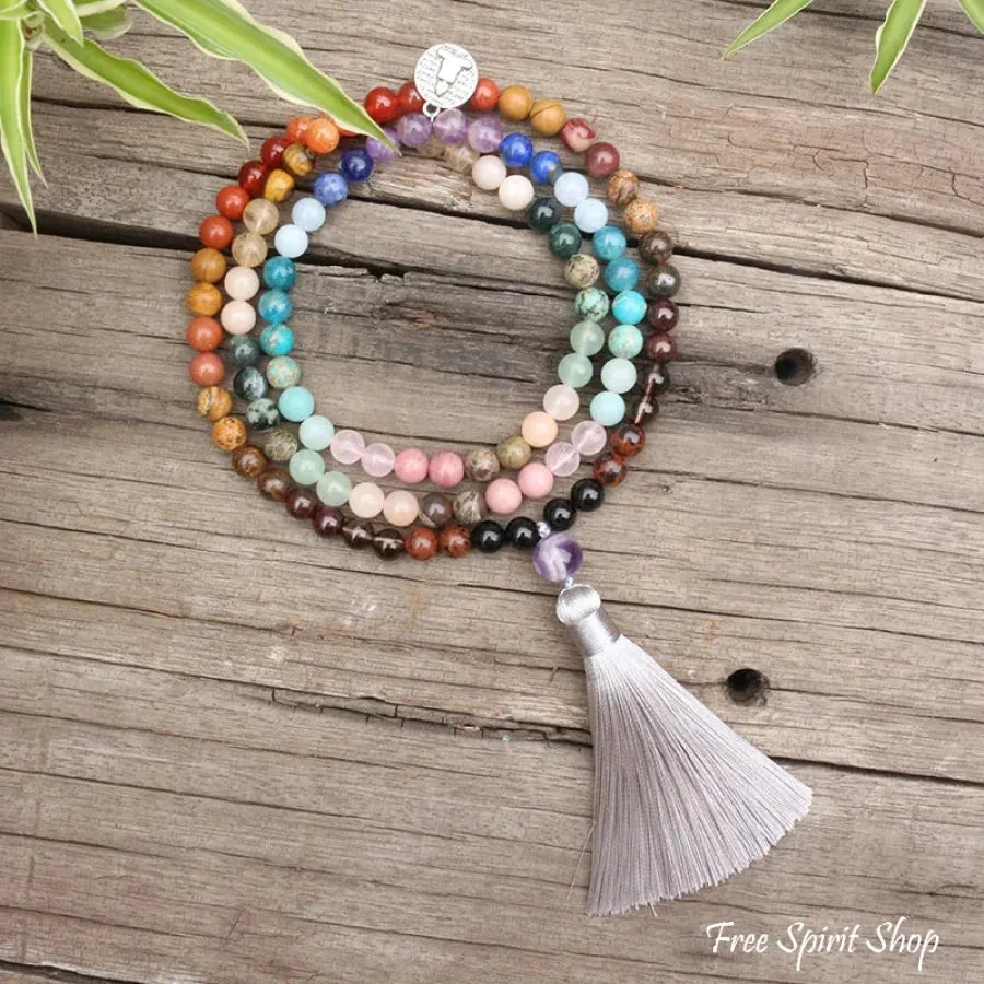 108 Natural 7 Chakra Healing Mala Necklace With Tassel