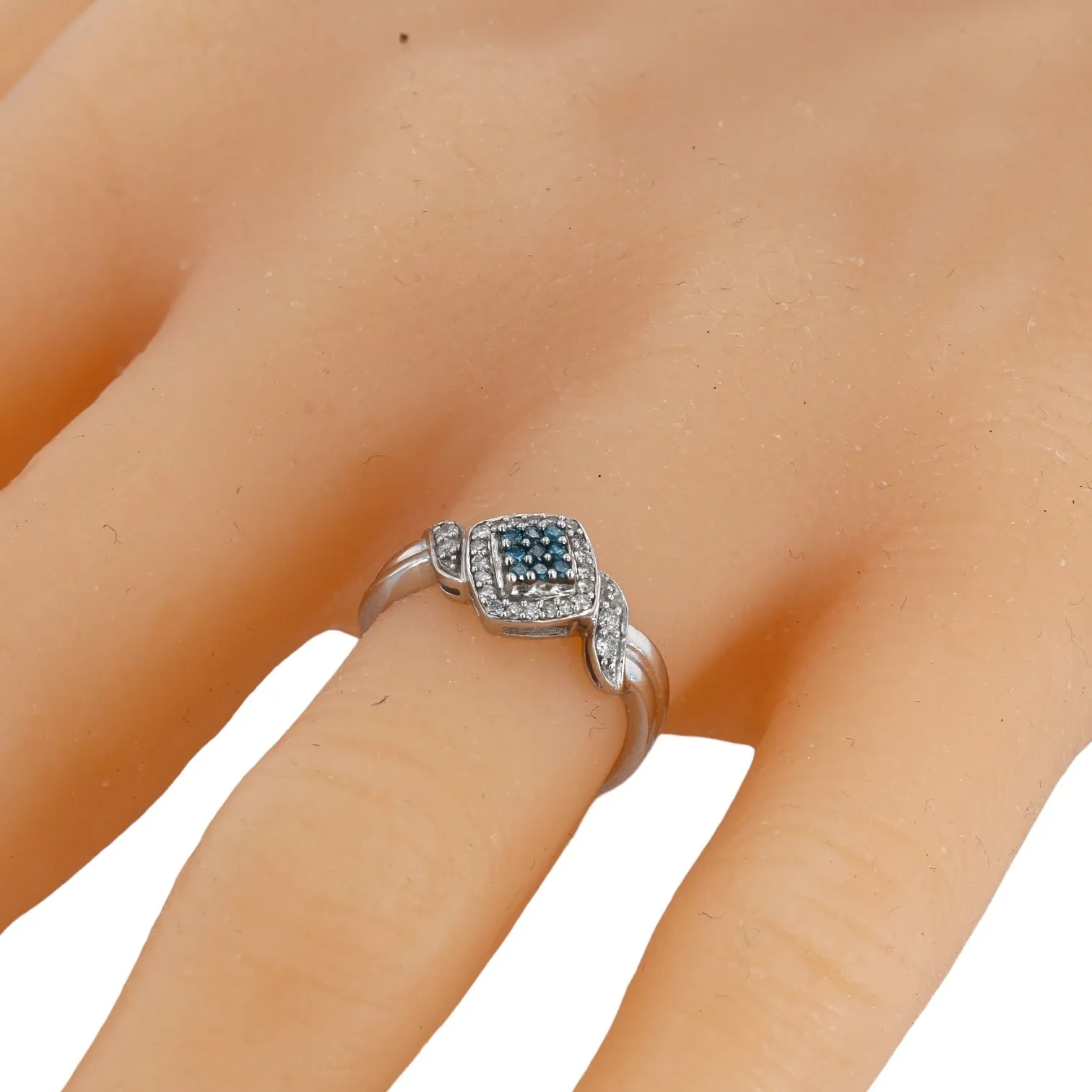 10K white gold blue diamonds halo white diamonds solitary ring-10456