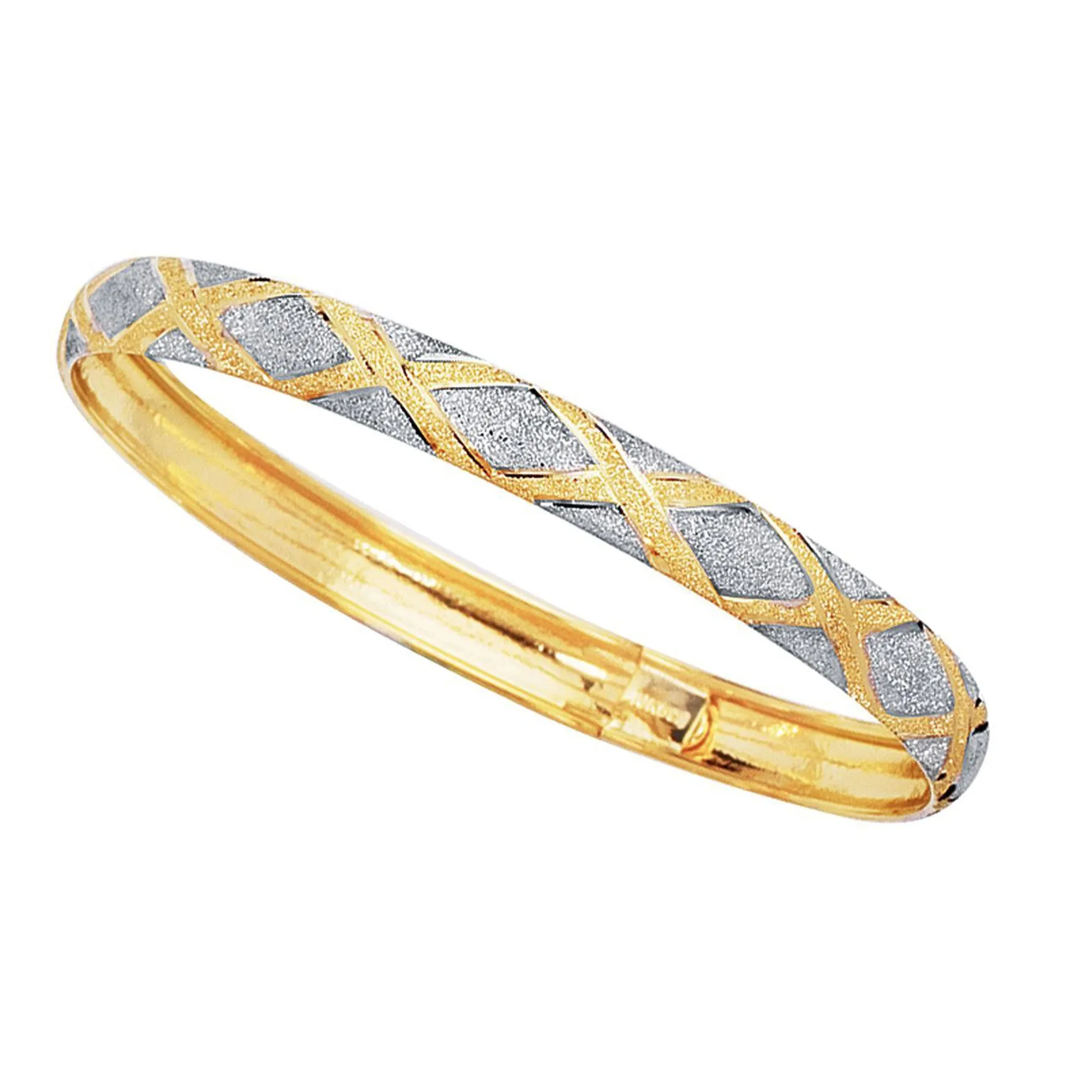 10k Yellow And White Gold High Polished Flex Bangle Bracelet, 7