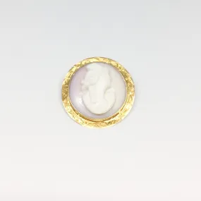 10K Yellow Gold Round Shell Cameo Brooch (1.00 diameter)