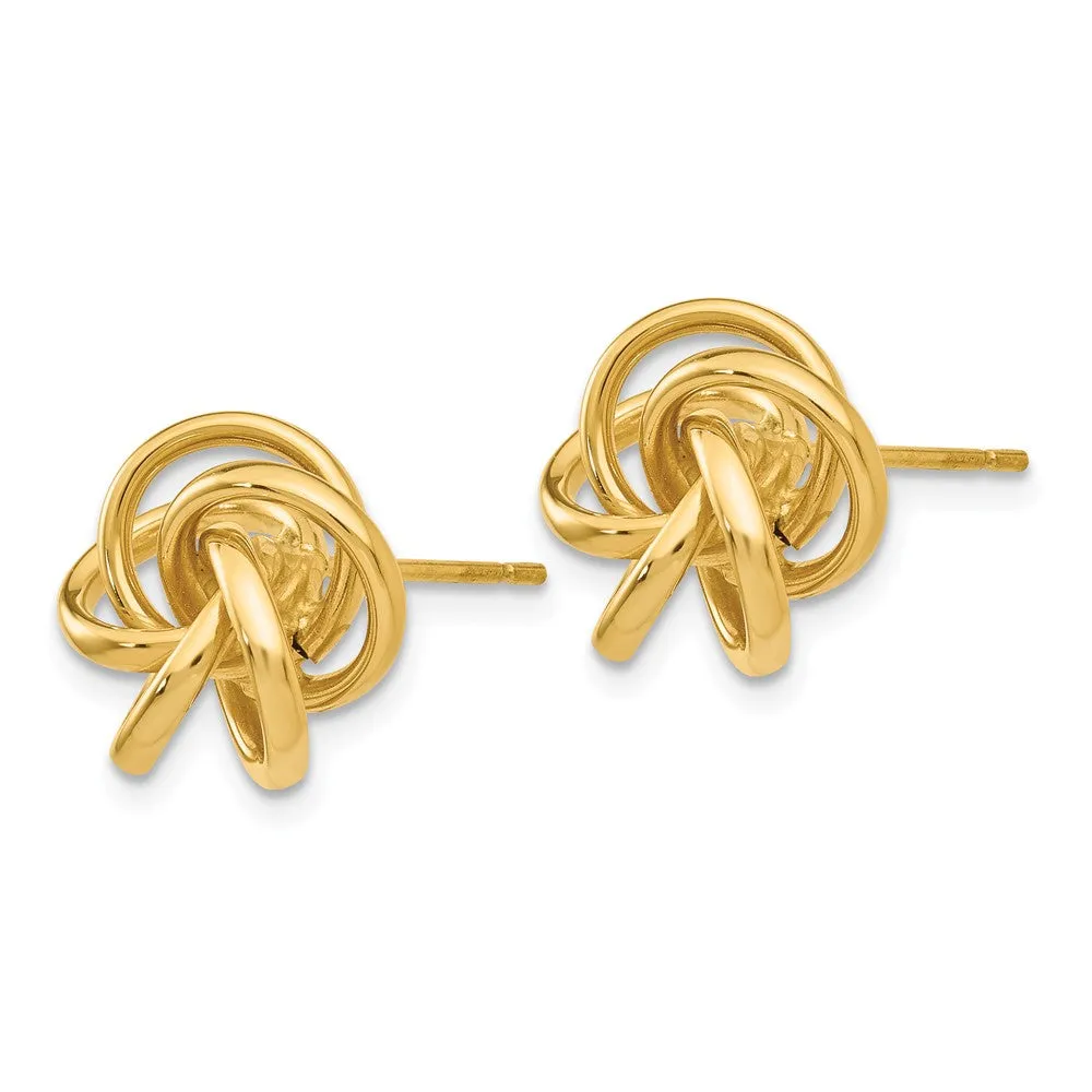 12mm Polished Love Knot Post Earrings in 14k Yellow Gold