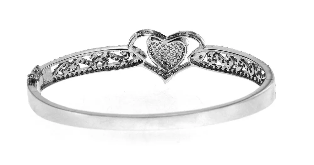 14K White Gold Diamond Heart Bangle With Round Cut Diamonds 2.00CT