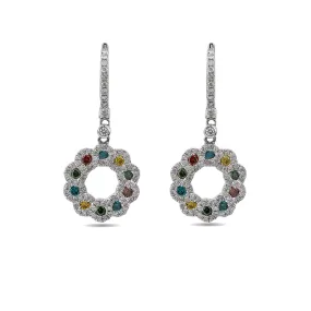 14K White Gold Ladies Drop Earrings colored Diamonds With 1.48 CT Diamonds