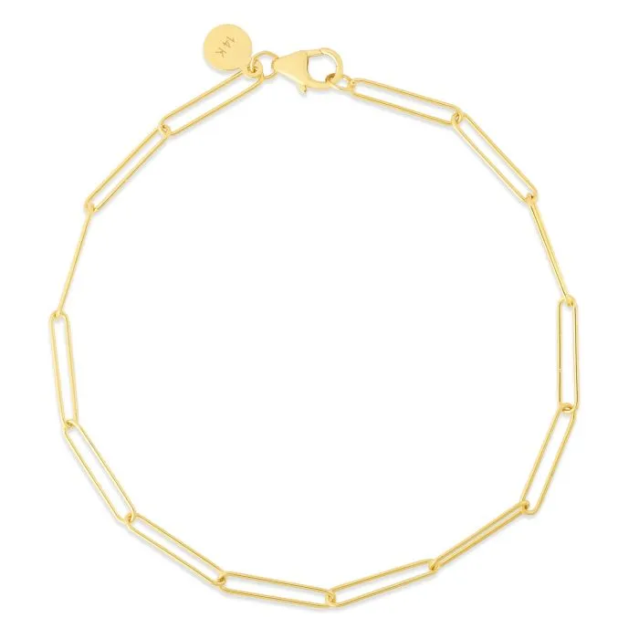 14K Yellow Gold 2.7mm Lungo Paperclip Bracelet - 7