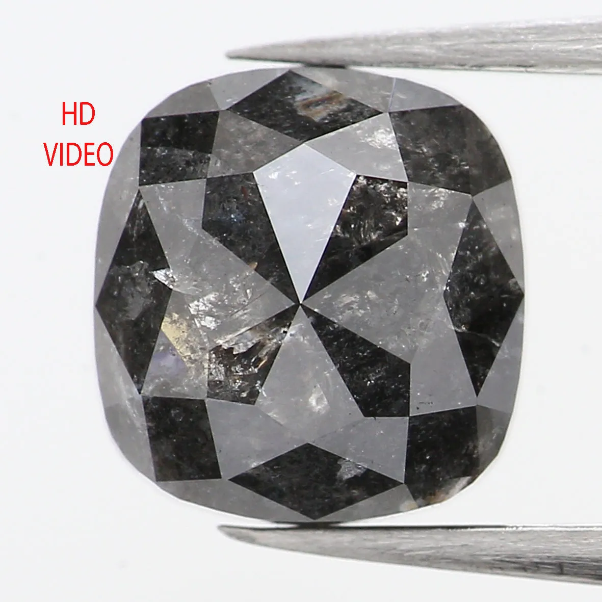 1.74 CT Natural Loose Cushion Shape Diamond Salt And Pepper Cushion Shape Diamond 6.95 MM Black Grey Color Cushion Rose Cut Diam