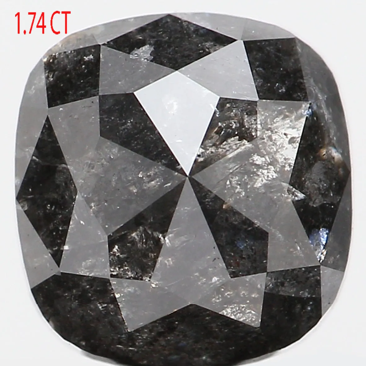 1.74 CT Natural Loose Cushion Shape Diamond Salt And Pepper Cushion Shape Diamond 6.95 MM Black Grey Color Cushion Rose Cut Diam