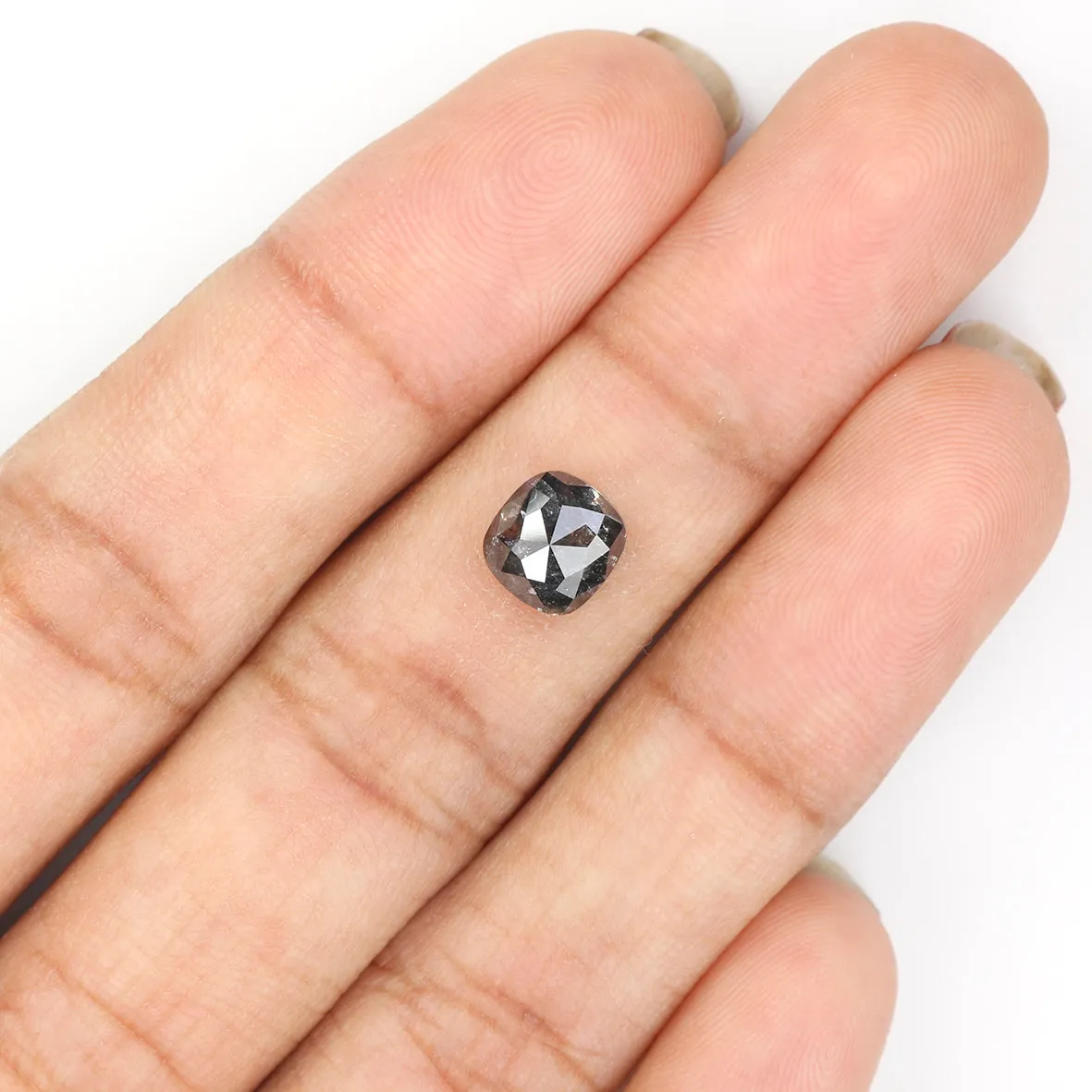 1.74 CT Natural Loose Cushion Shape Diamond Salt And Pepper Cushion Shape Diamond 6.95 MM Black Grey Color Cushion Rose Cut Diam