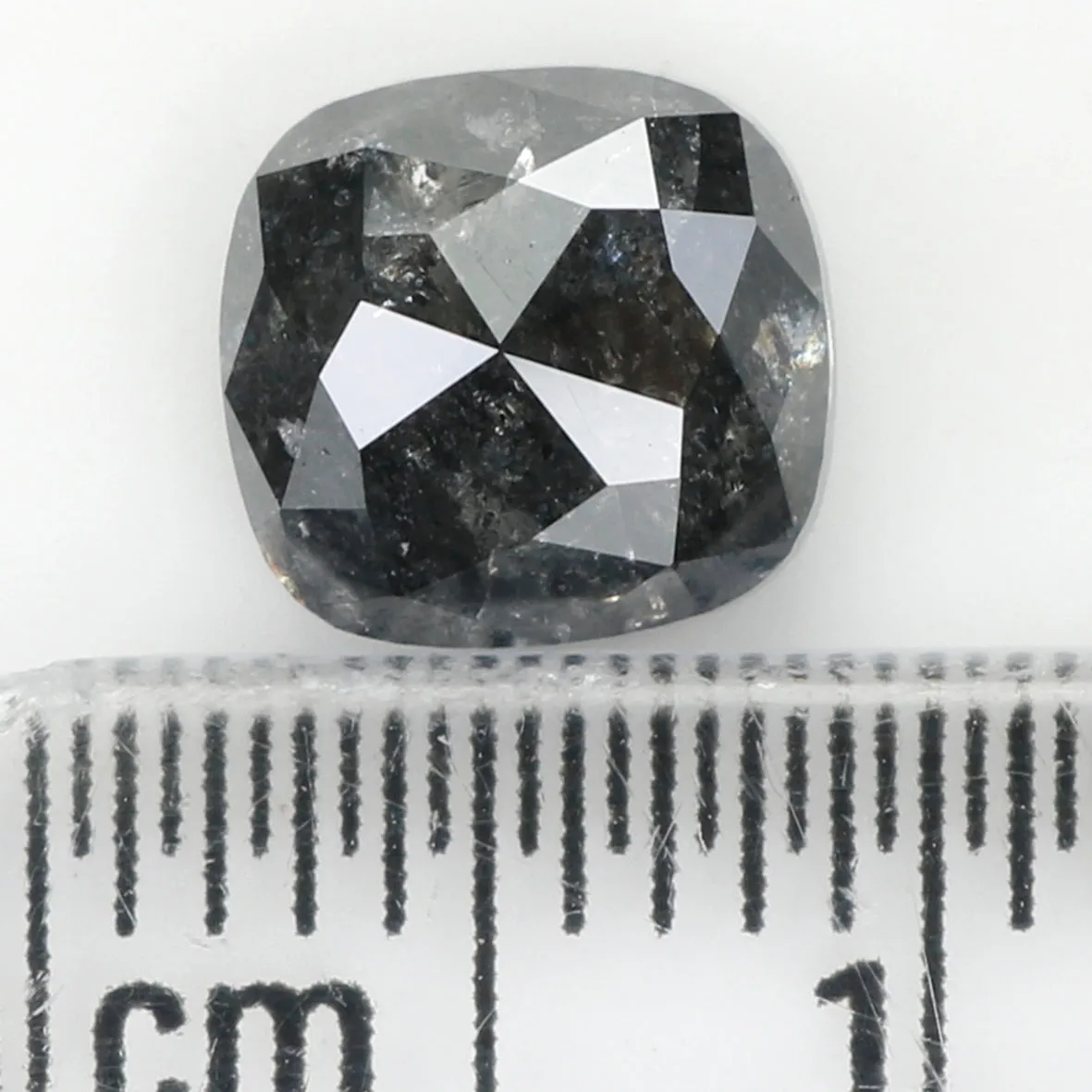 1.74 CT Natural Loose Cushion Shape Diamond Salt And Pepper Cushion Shape Diamond 6.95 MM Black Grey Color Cushion Rose Cut Diam