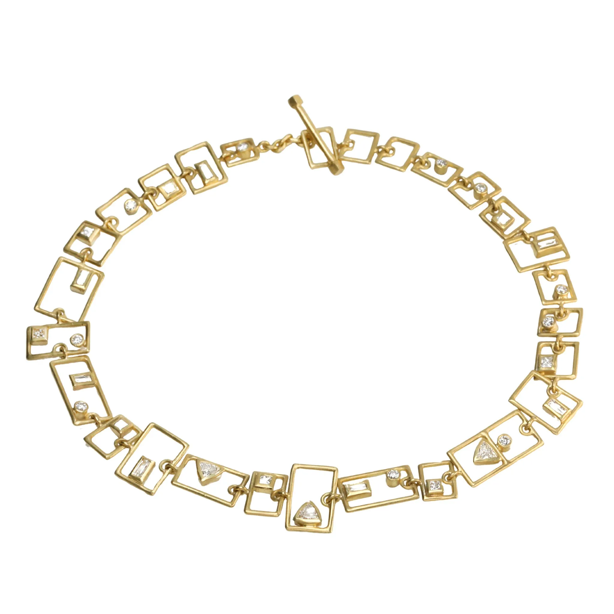 18K Gold Grid Layout Bezel-Set Diamond Bracelet