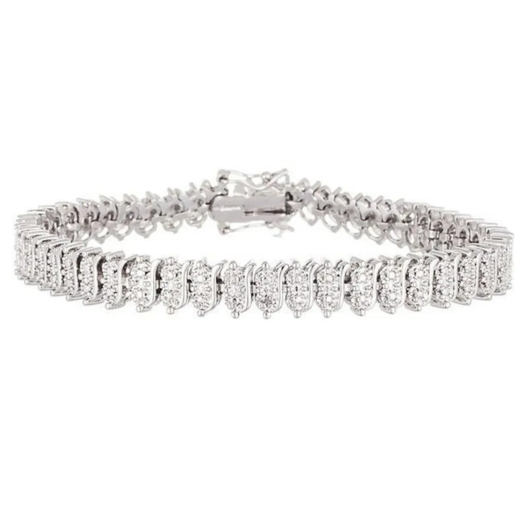 18K White Gold Simulated Diamond Tennis Bracelet