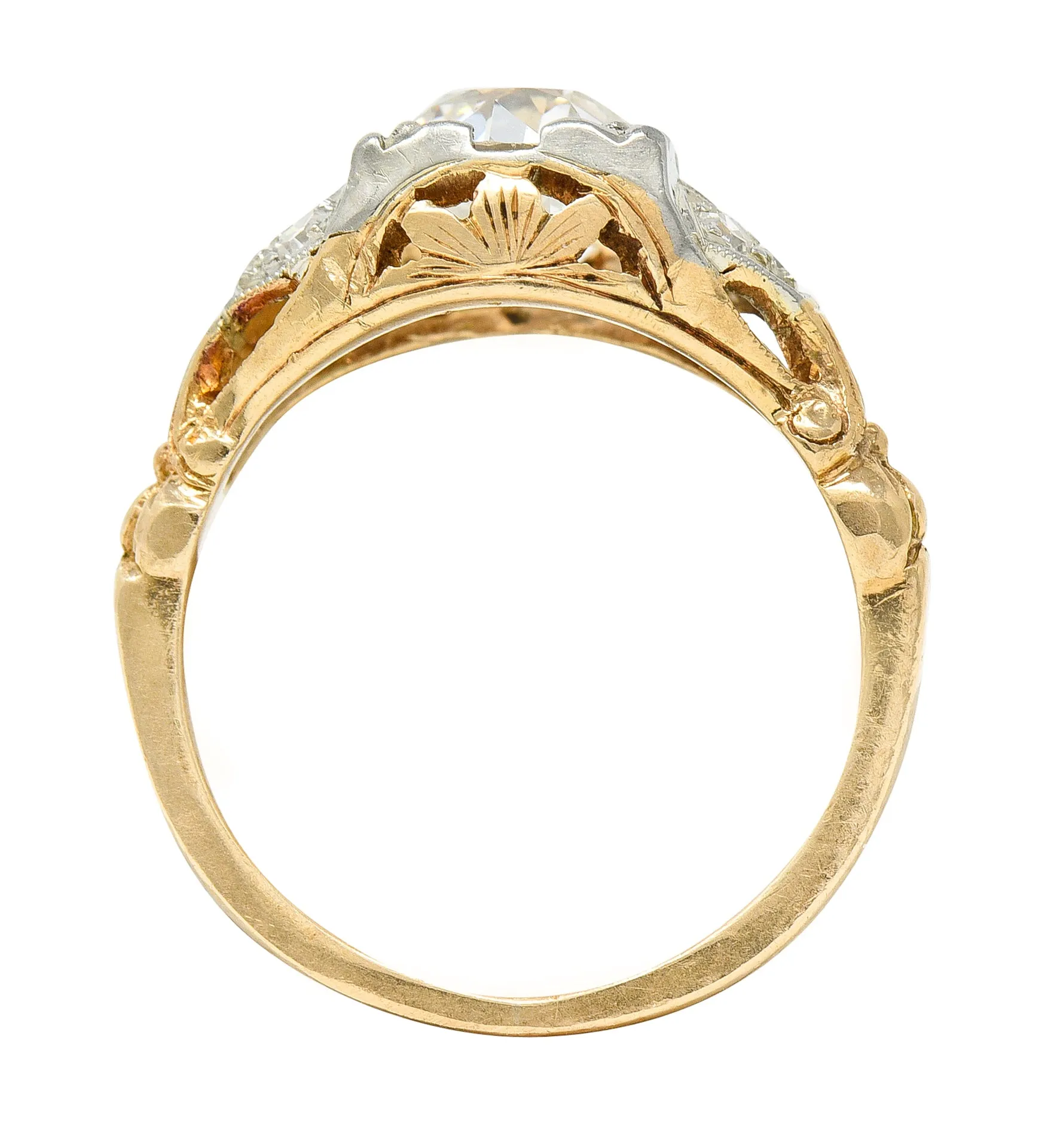 1920's Art Deco 1.11 CTW Diamond Two-Tone Gold Foliate Engagement Ring GIA