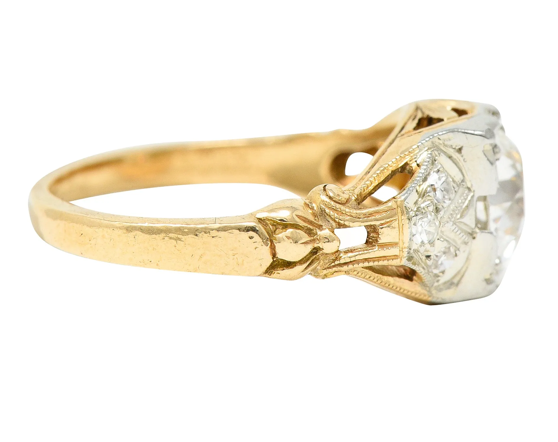 1920's Art Deco 1.11 CTW Diamond Two-Tone Gold Foliate Engagement Ring GIA