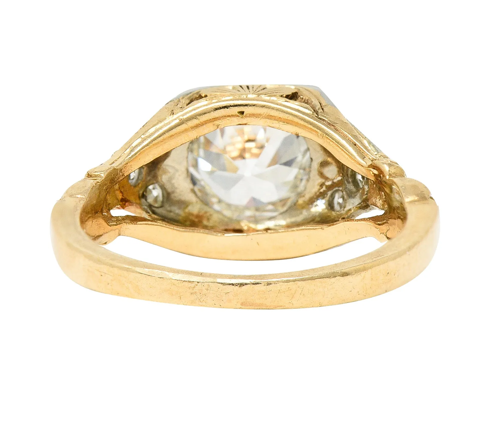 1920's Art Deco 1.11 CTW Diamond Two-Tone Gold Foliate Engagement Ring GIA