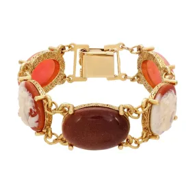 1928 Jewelry Oval Cameo & Genuine Goldstone Link Bracelet