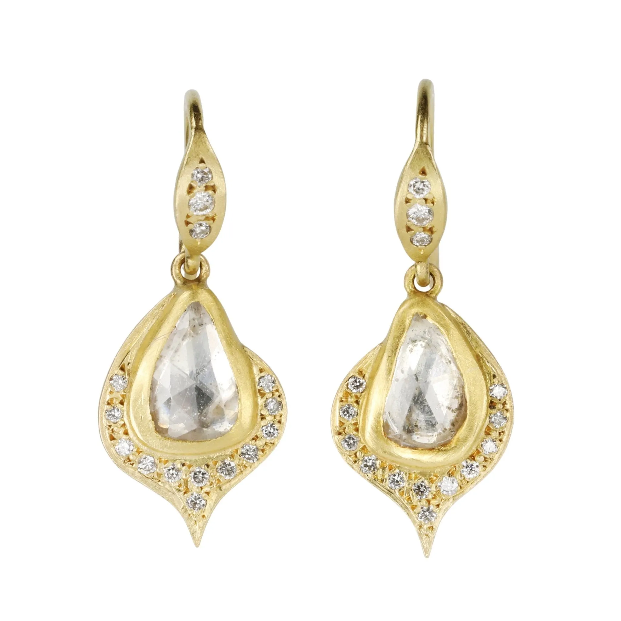 22K and 18K Gold White Sapphire and Diamond Spade Earrings