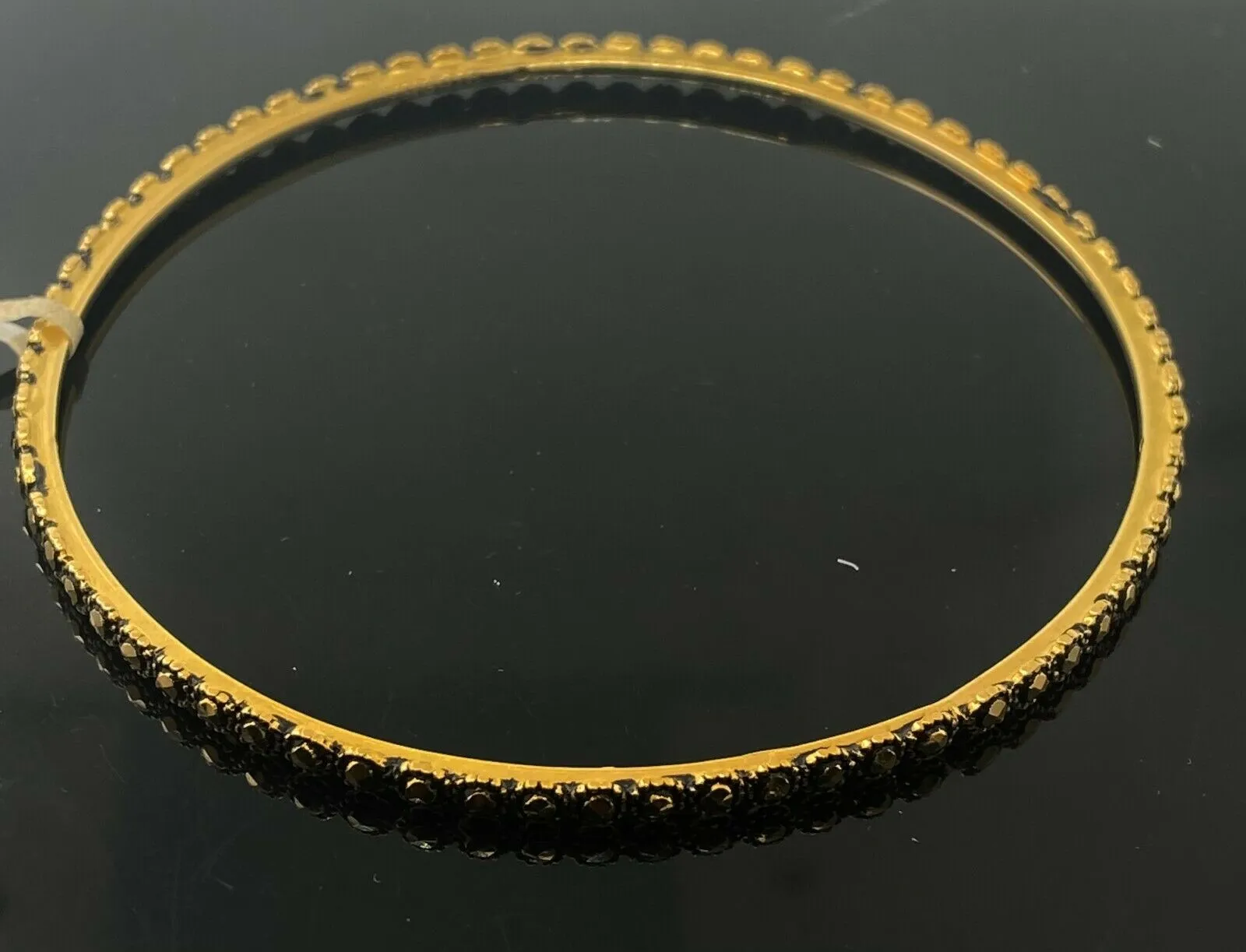 22k Bangle Solid Gold Elegant Classic Filigree With black Enamel Design B345