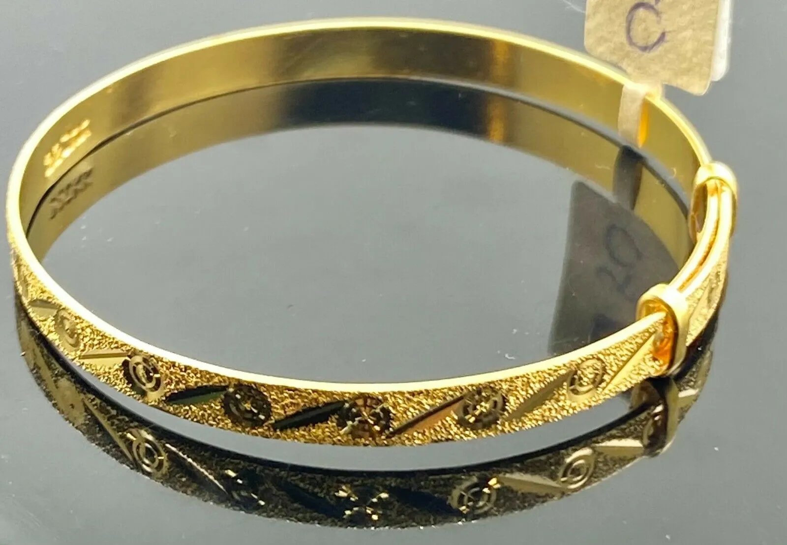 22k Bangle Solid Gold Simple Children Adjustable Geometric Pattern Design BR1135