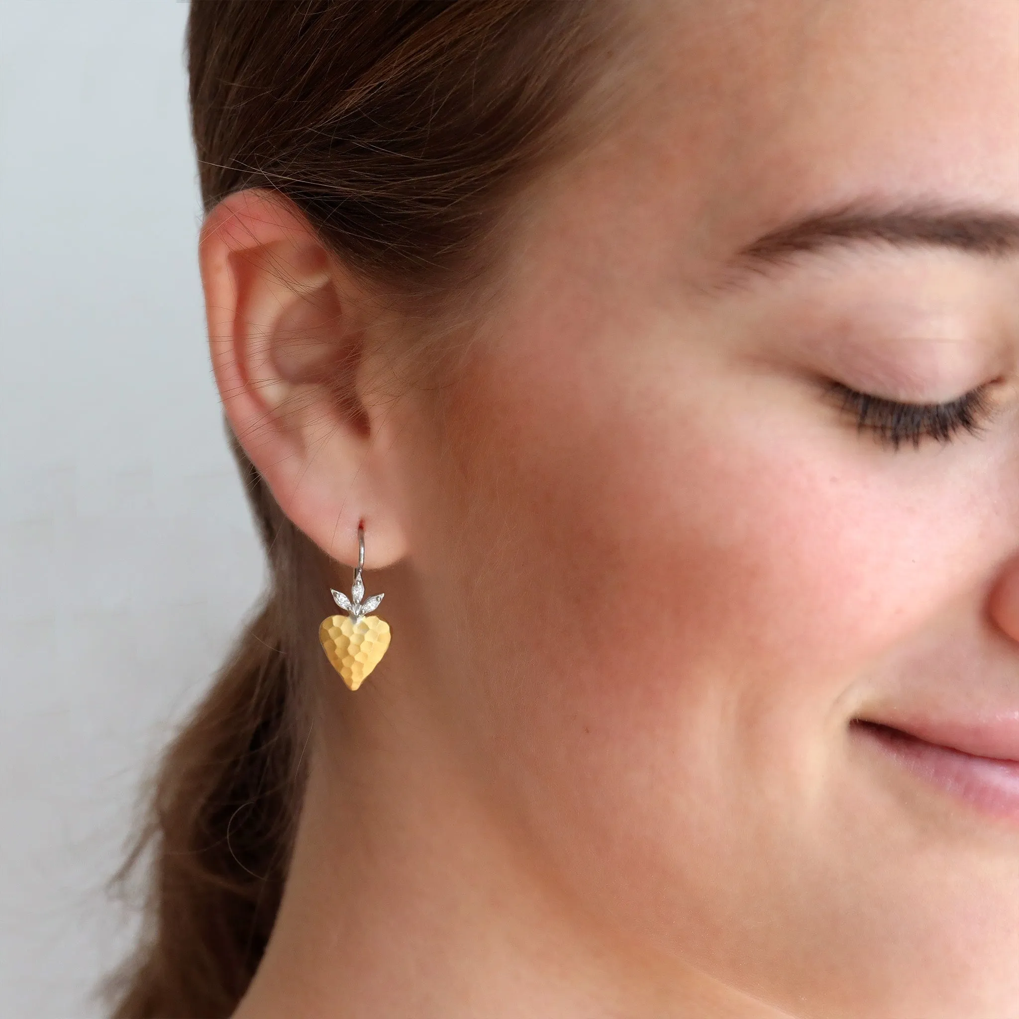 22K Gold Blossoming Heart Earrings with Diamond Details