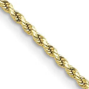 2mm 10K Yellow Gold Hollow Diamond Cut Rope Chain Necklace