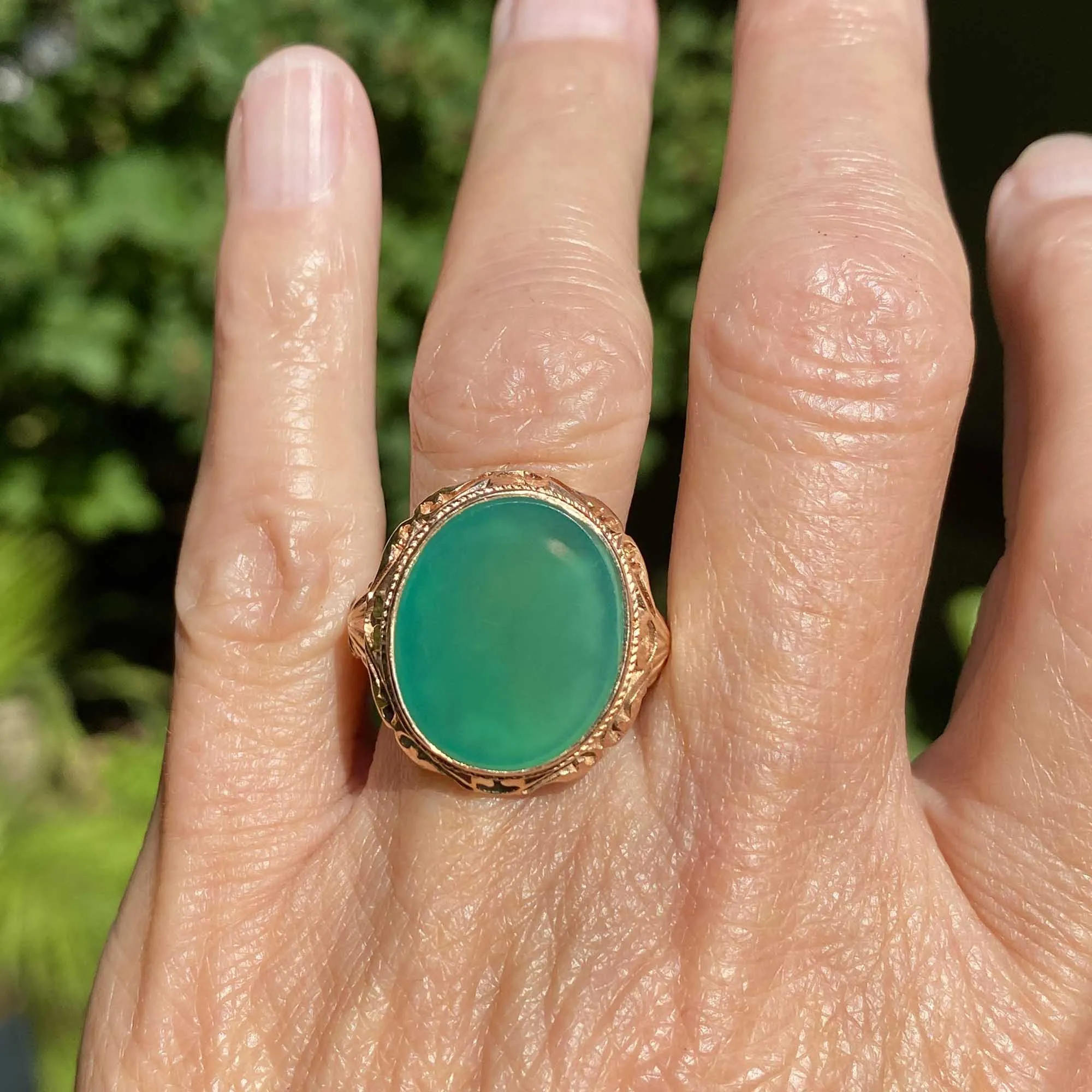 2nd Payment Bold 14K Gold Cabochon Green Chrysoprase Ring