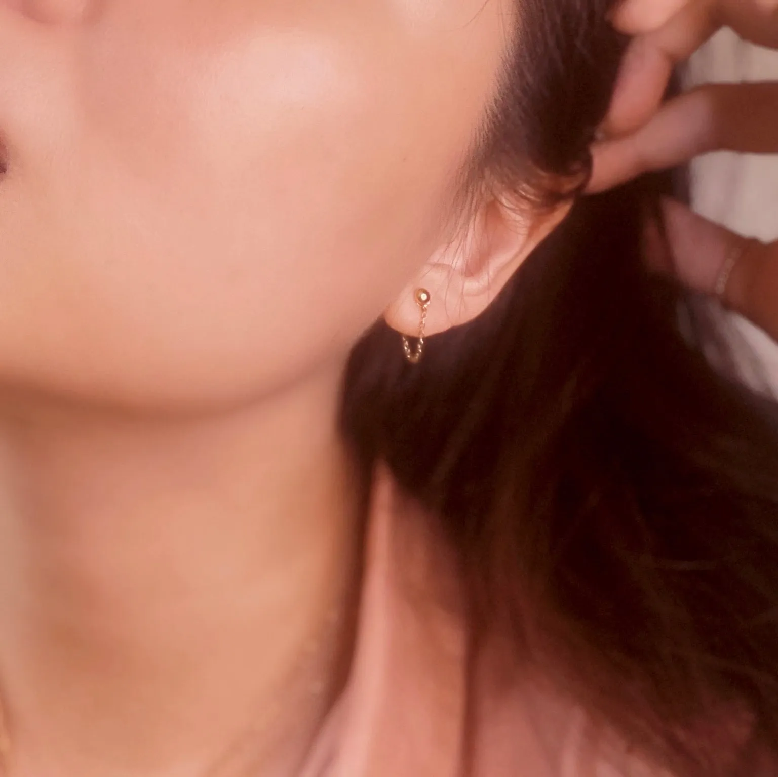 3MM Ball Stud Earrings + detachable chain hoop