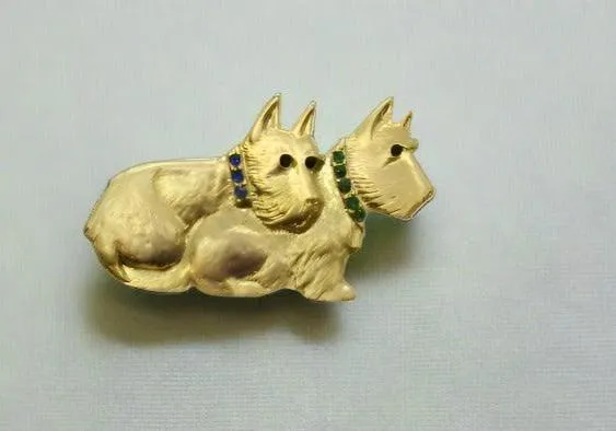 Adorable Golden Terrier Dogs Vintage Brooch