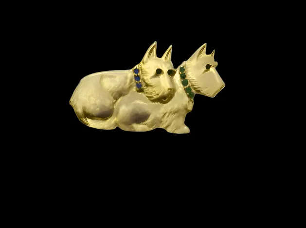 Adorable Golden Terrier Dogs Vintage Brooch