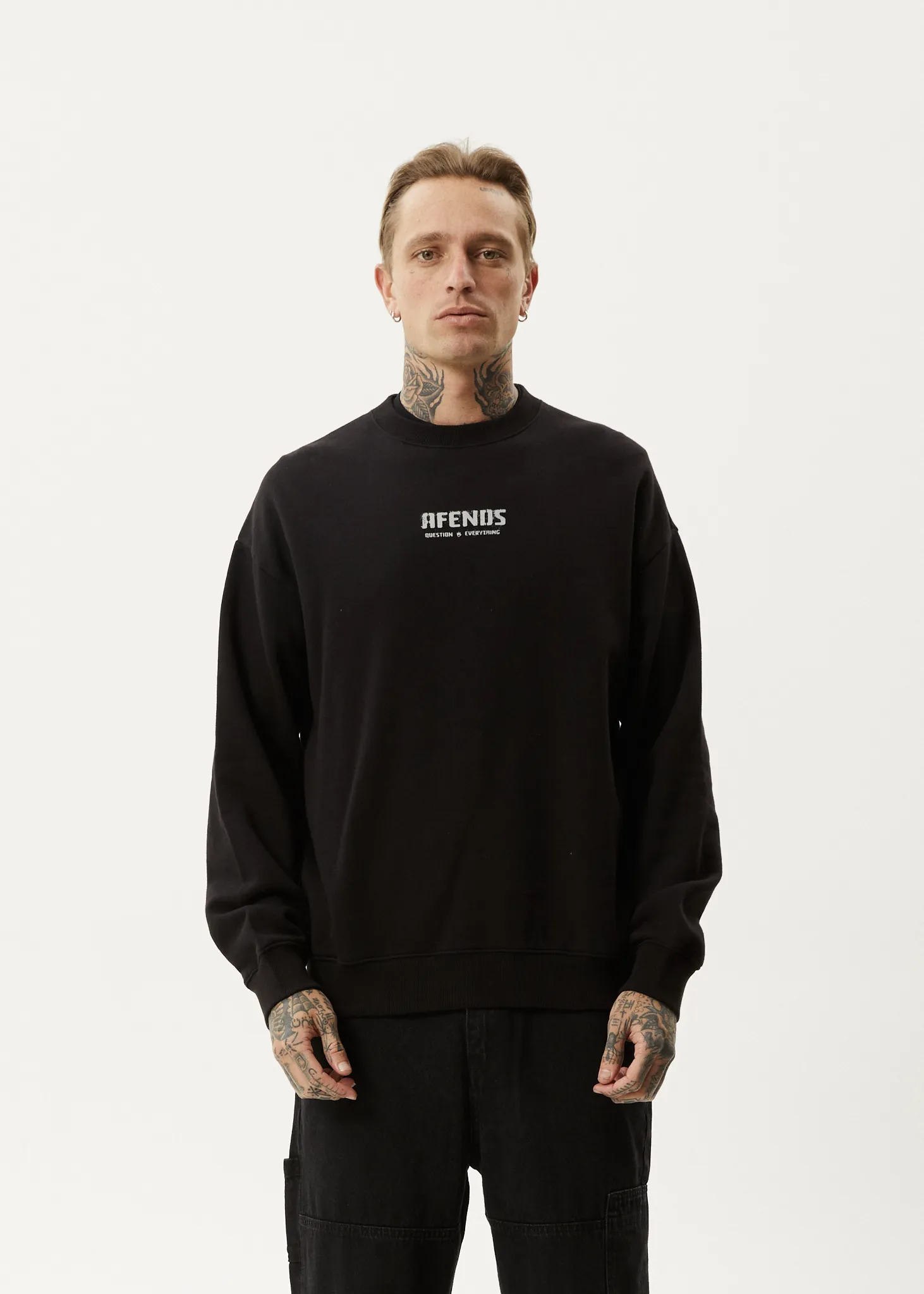 AFENDS Mens Questions - Crew Neck - Black