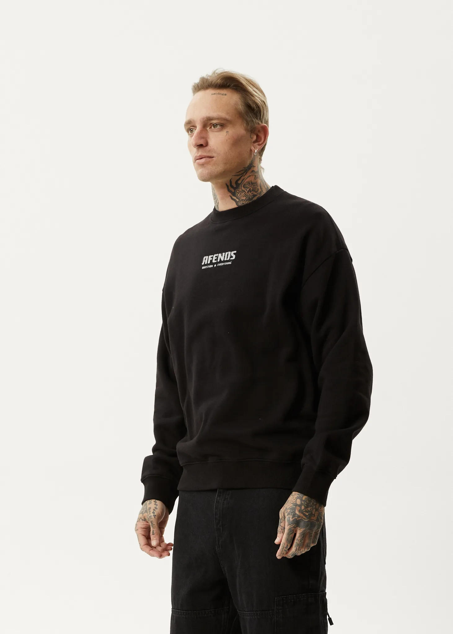 AFENDS Mens Questions - Crew Neck - Black