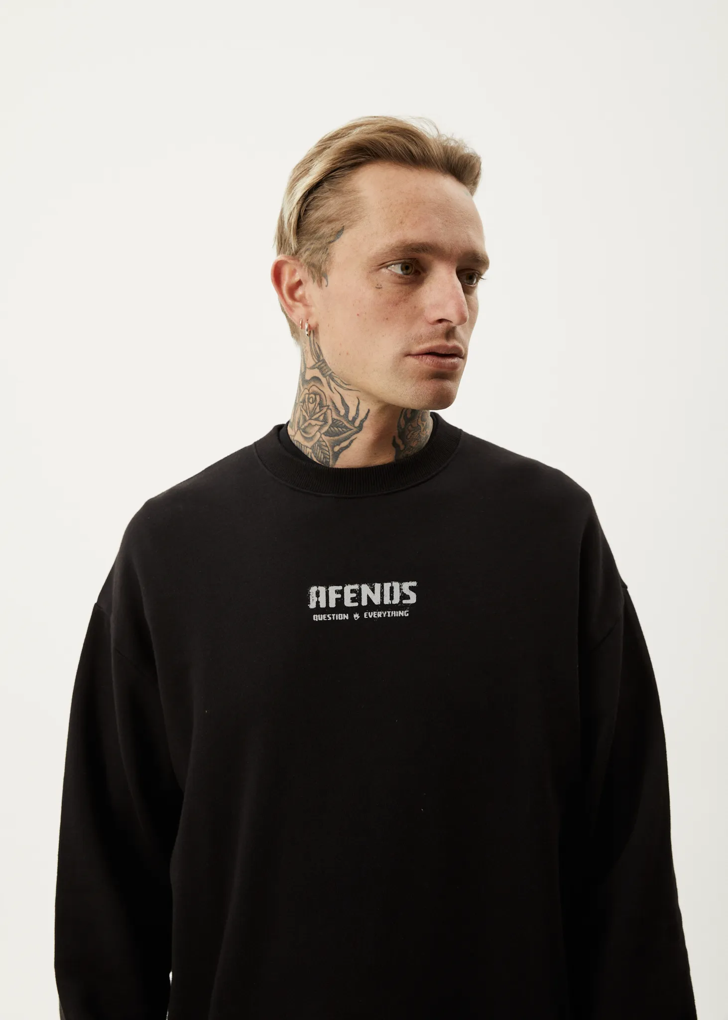 AFENDS Mens Questions - Crew Neck - Black