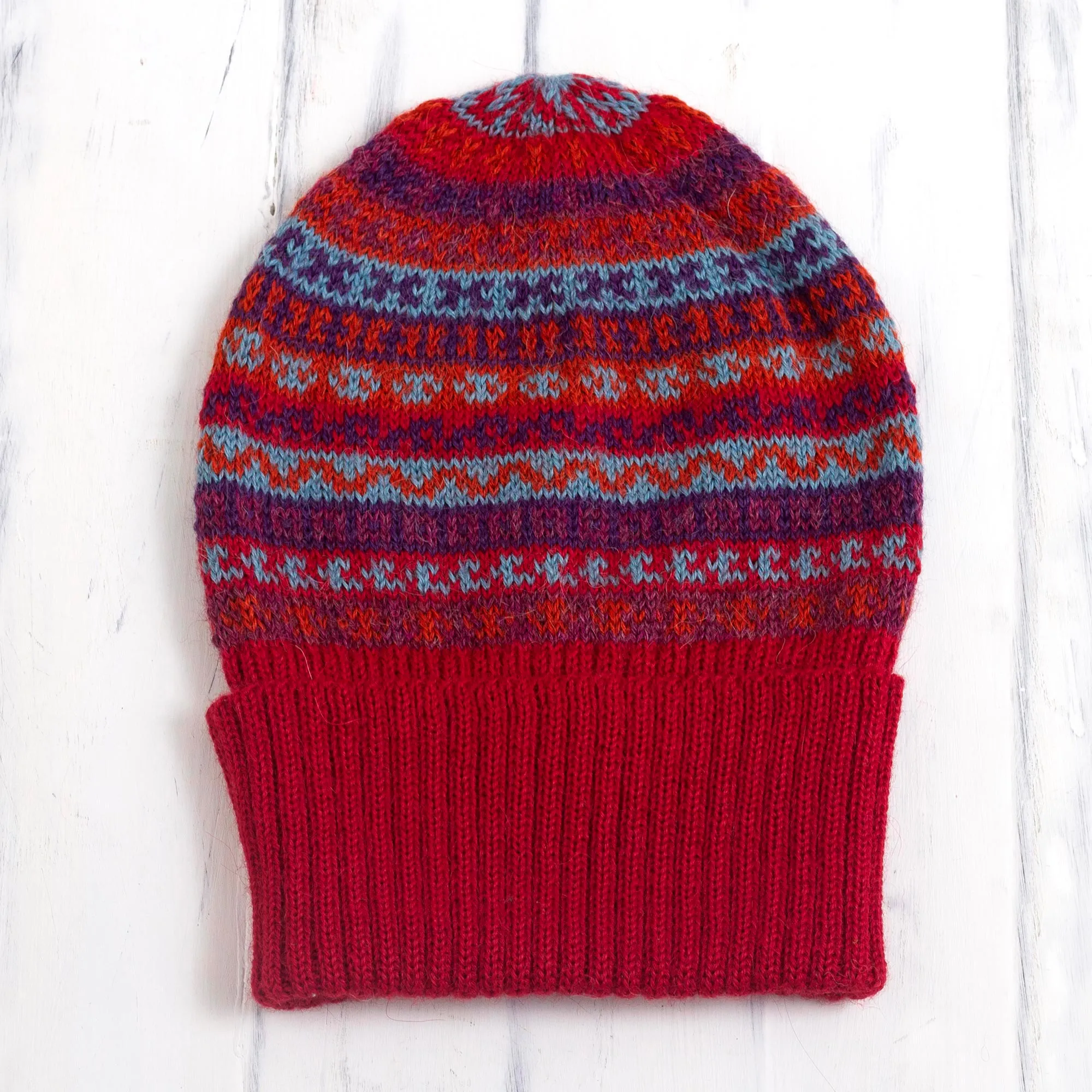 Andean Art Striped 100% Alpaca Knit Hat from Peru