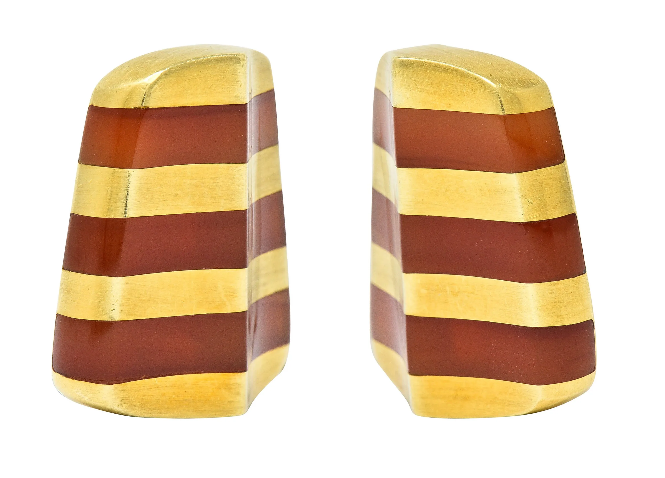 Angela Cummings Carnelian 18 Karat Gold Striped Ear-Clip Earrings