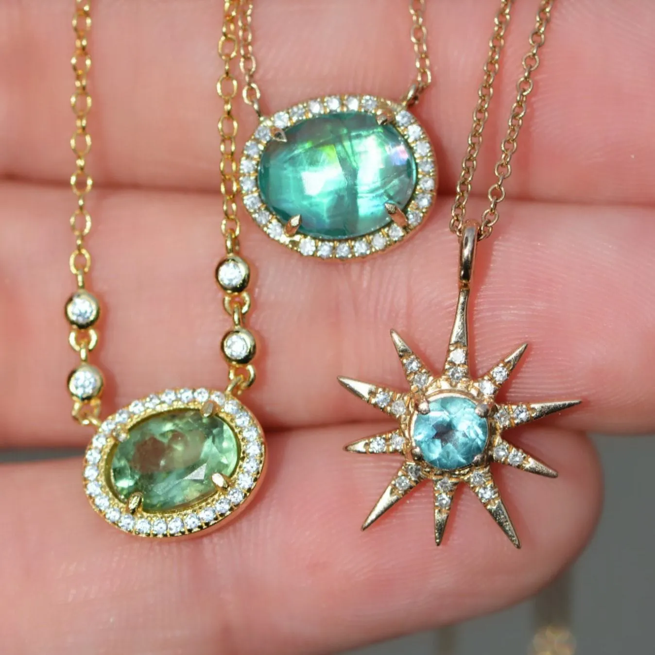 Apatite Star Necklace With Diamonds