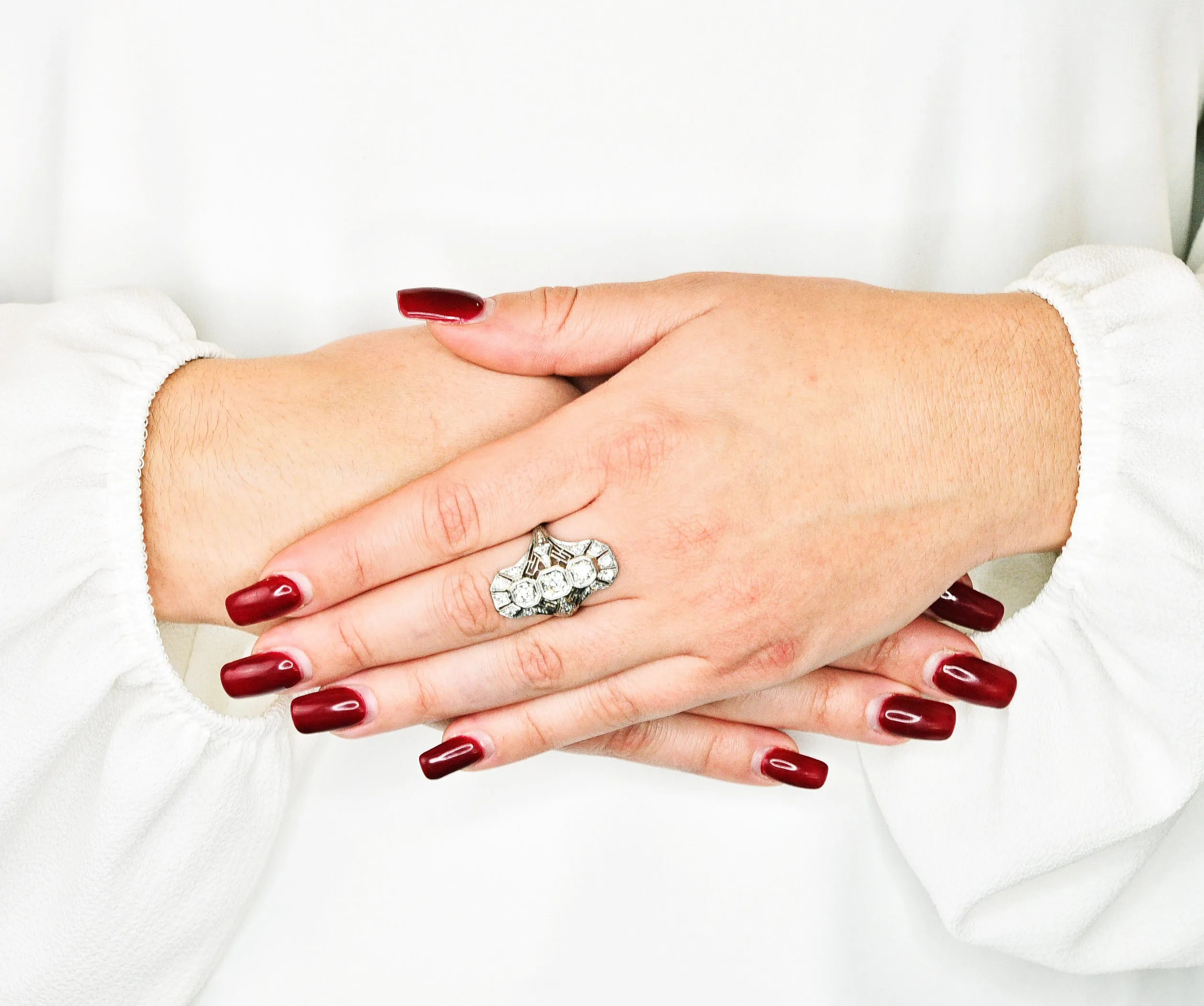 Art Deco 1.25 CTW Diamond Platinum Greek Key Dinner Ring