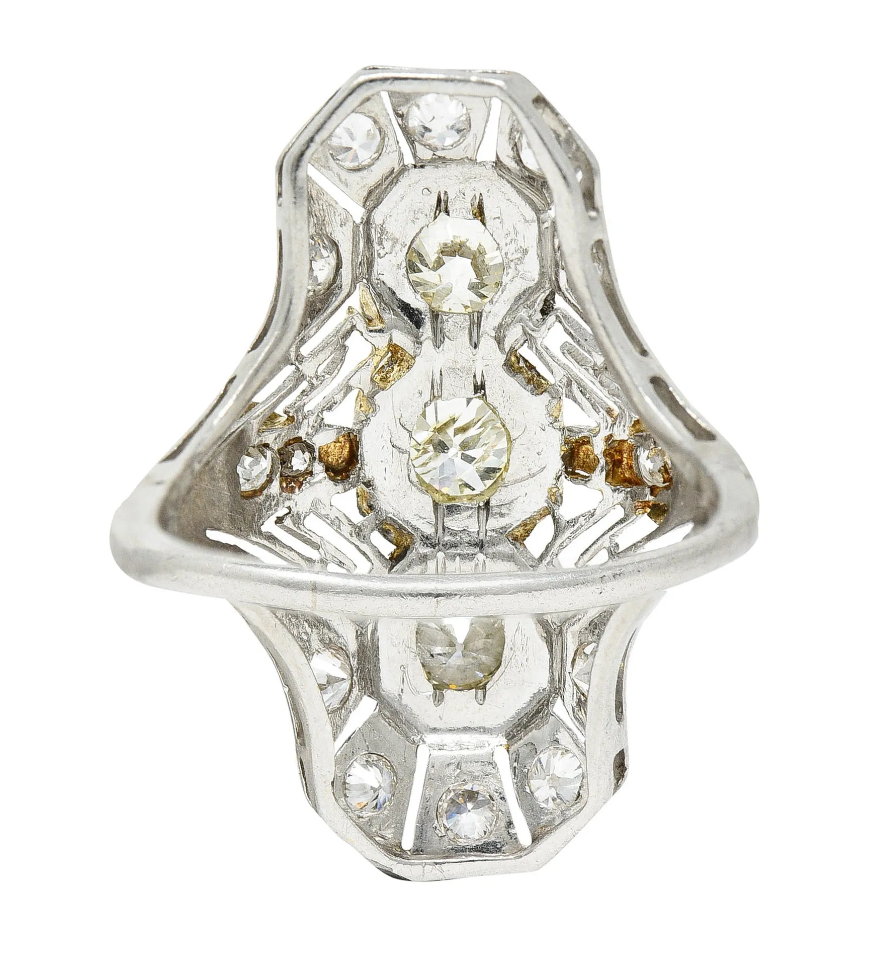 Art Deco 1.25 CTW Diamond Platinum Greek Key Dinner Ring