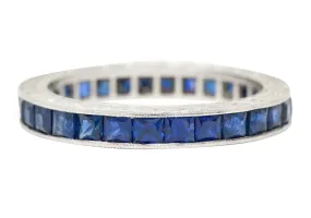 Art Deco 2.25 CTW French Cut Sapphire Platinum Eternity Band Ring