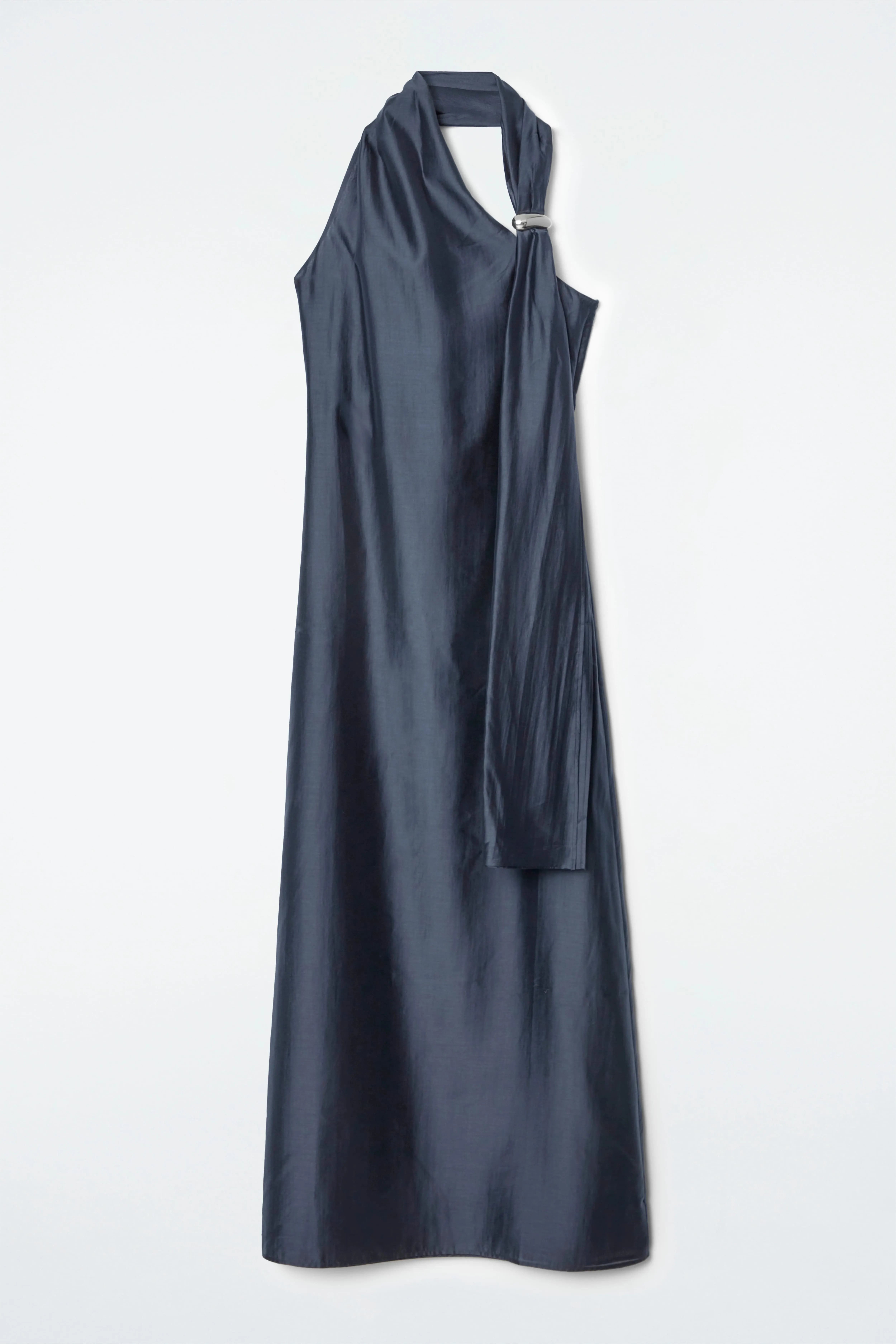 ASYMMETRIC BROOCH-DETAIL MAXI DRESS - Asymmetric neckline - Sleeveless - DARK BLUE - Ladies | H&M GB