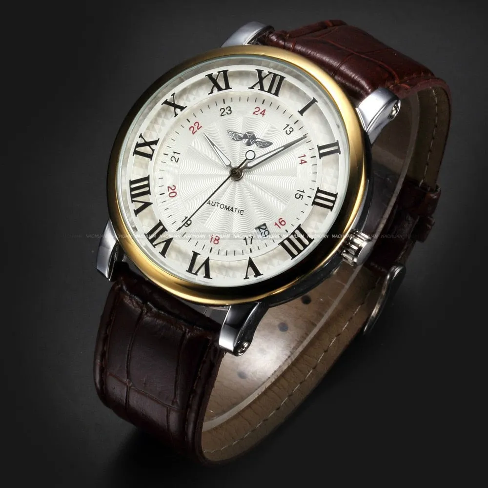 Automatic Mechanical Calendar Leather Watch Clock