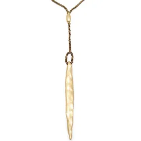 Beaded Necklace with Long Spike Pendant Gold Tone