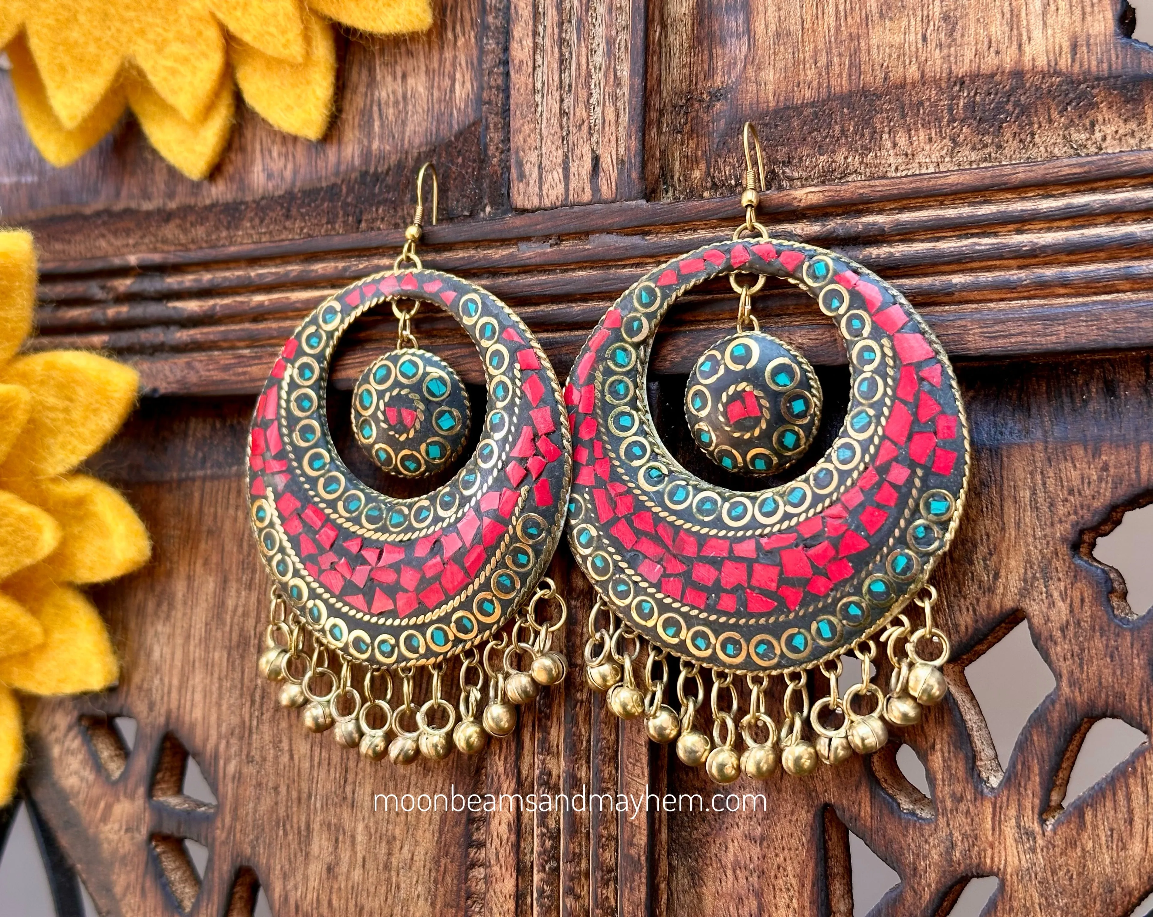 BEAUTIFUL LARGE BOMBAY MOSAIC EARRINGS