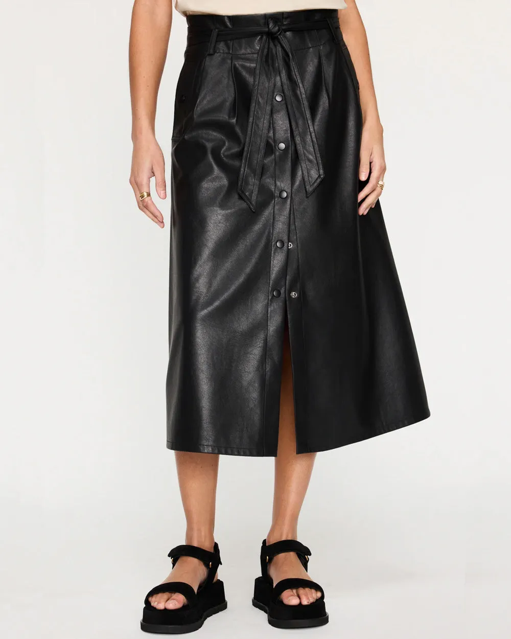 Black Onyx Vegan Leather Teagan Belted Skirt