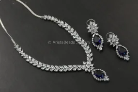 Blue & Clear CZ Necklace Set