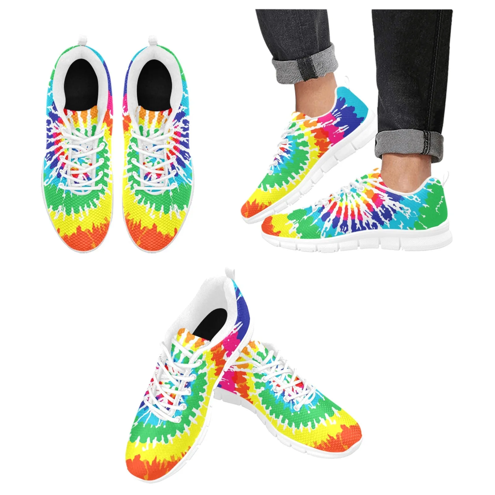 Bright Rainbow Tie Dye Women's Sneakers White