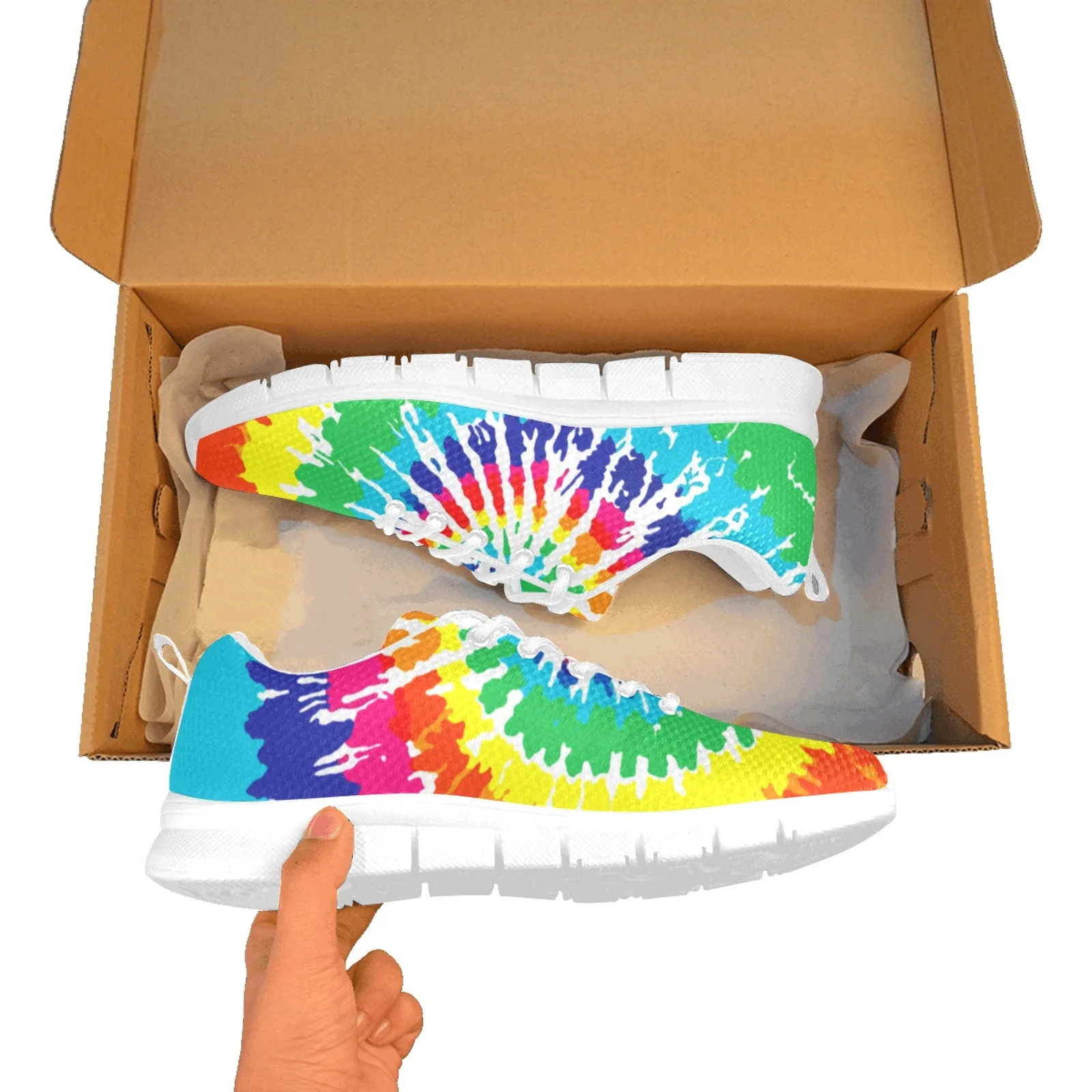 Bright Rainbow Tie Dye Women's Sneakers White