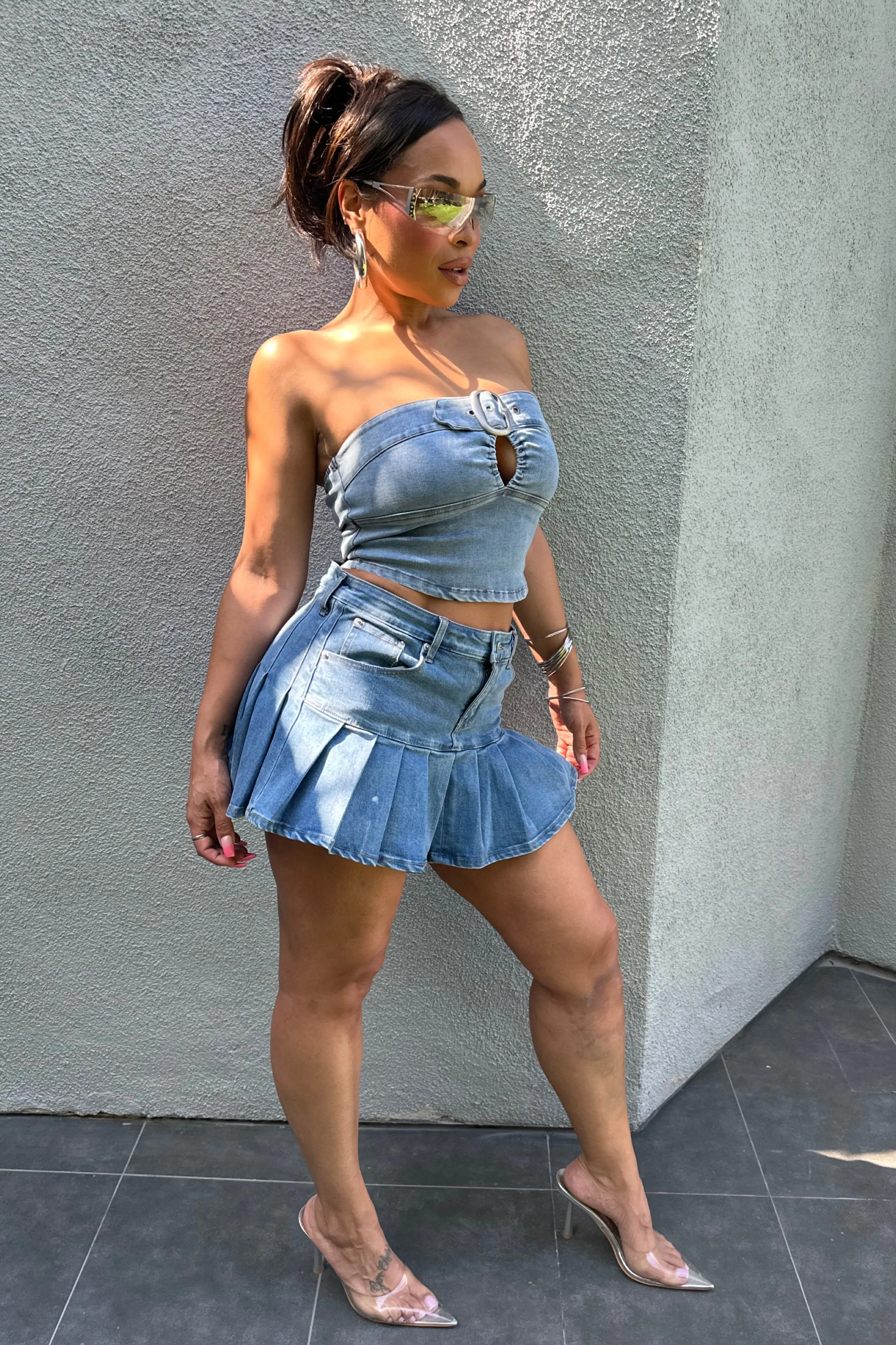 Buckle Denim Tube Top