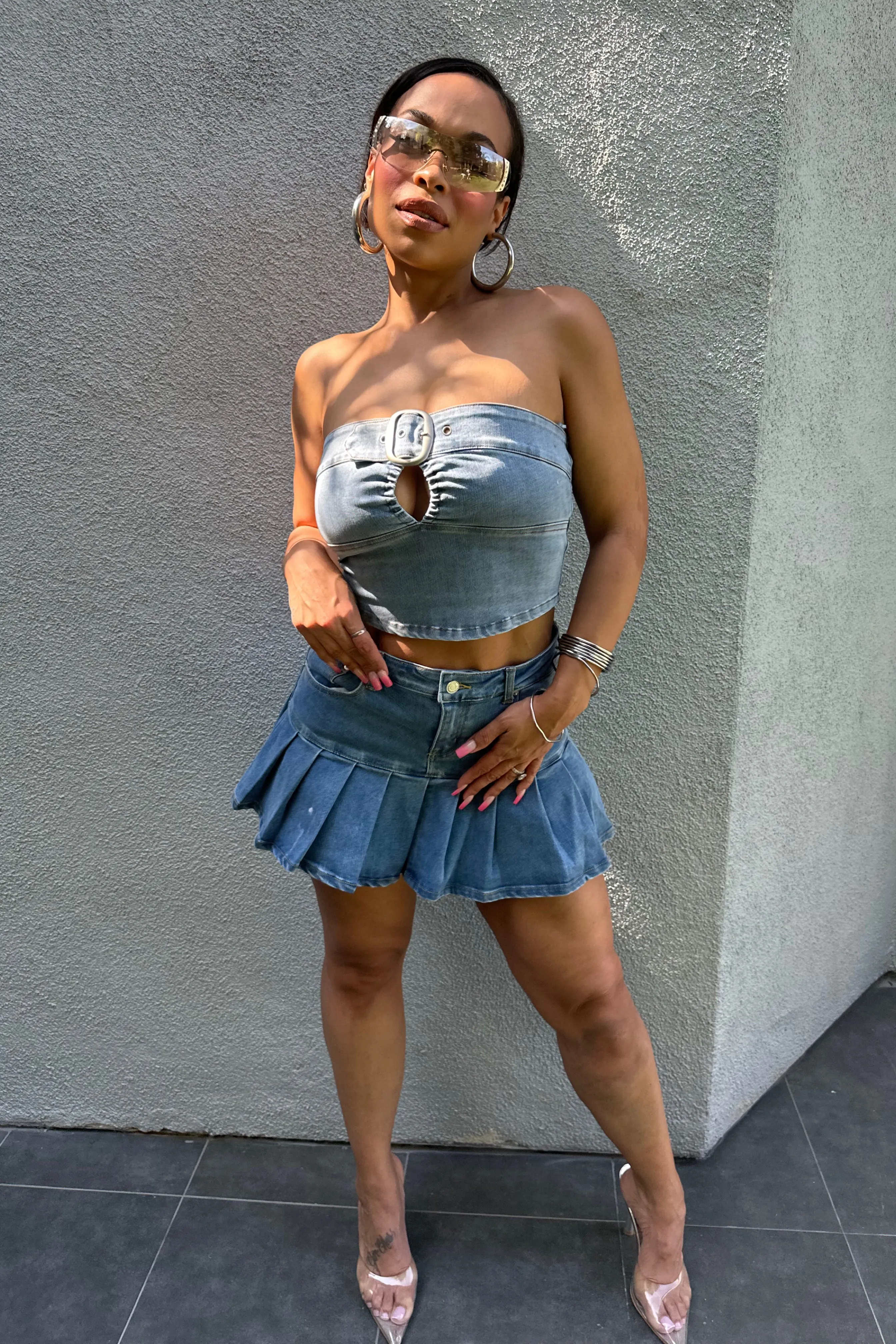 Buckle Denim Tube Top