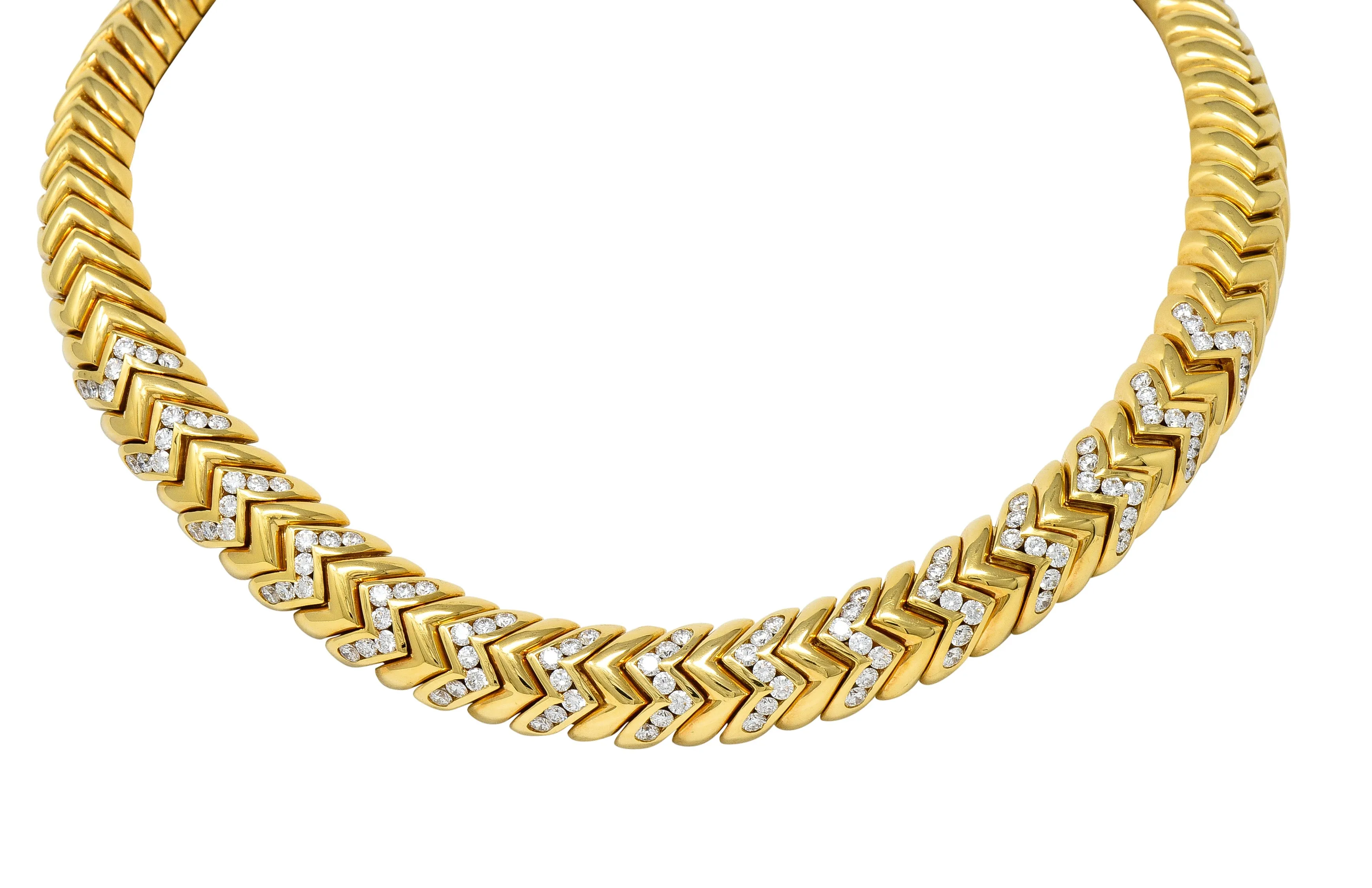 Bulgari 7.87 CTW Diamond 18 Karat Yellow Gold Spiga Vintage Collar Necklace