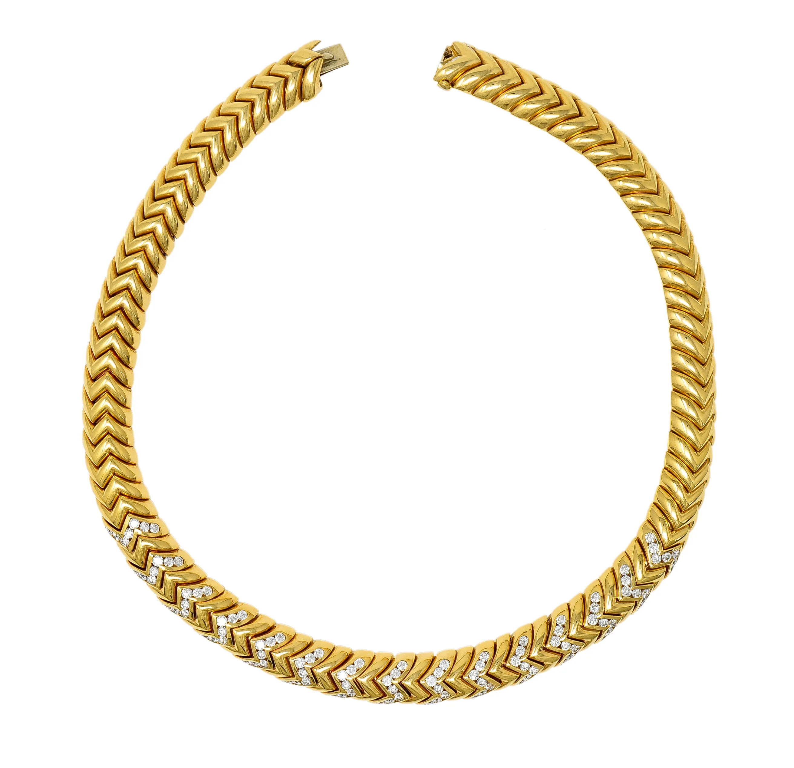 Bulgari 7.87 CTW Diamond 18 Karat Yellow Gold Spiga Vintage Collar Necklace