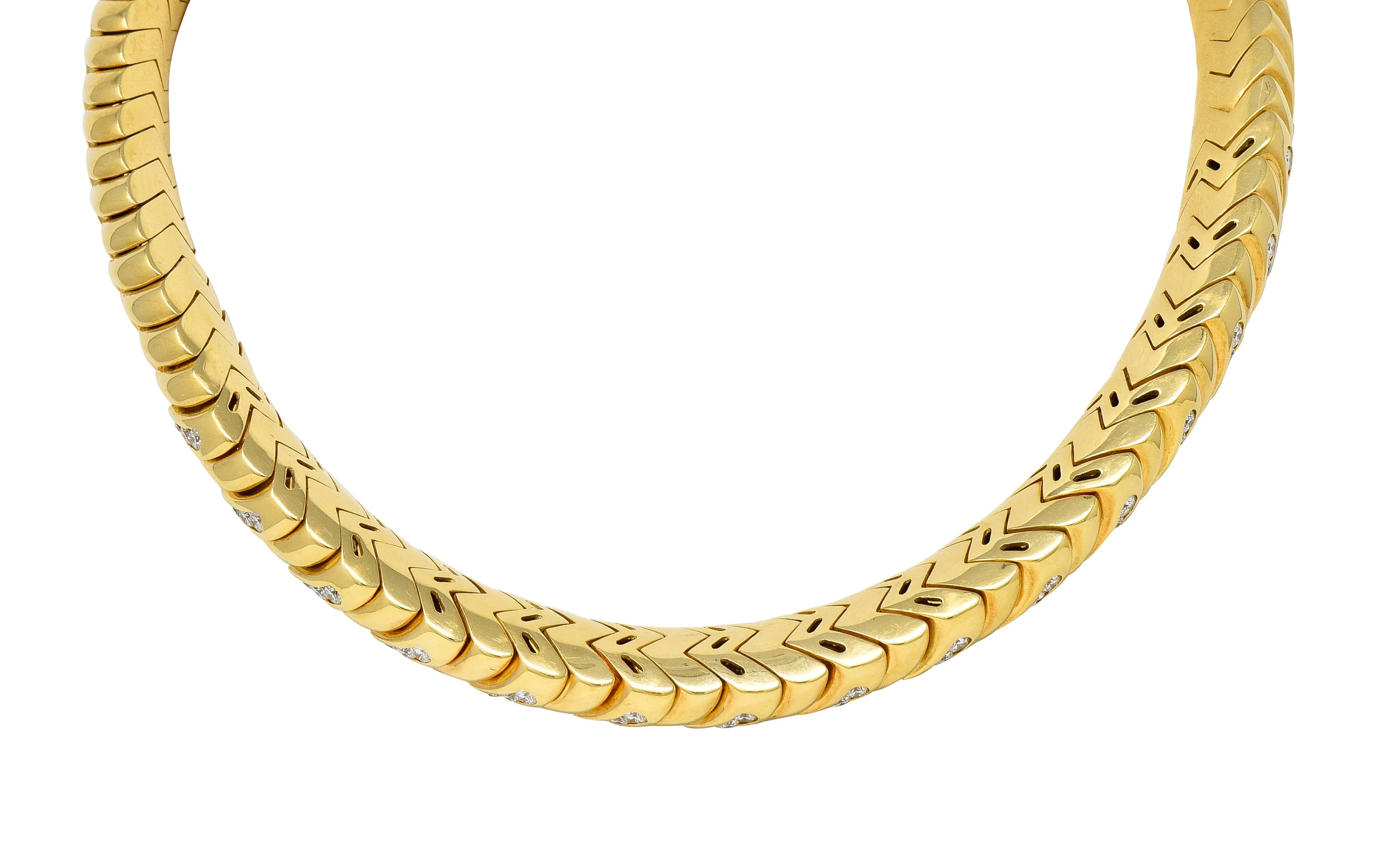 Bulgari 7.87 CTW Diamond 18 Karat Yellow Gold Spiga Vintage Collar Necklace